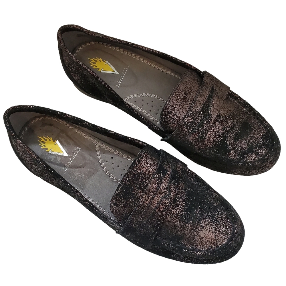 Volatile Lucienne Loafer Black Brown Shimmer 7.5